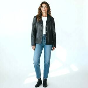 SILVER JEANS CO. Women's Black Leather Button-Up Blazer Jacket  XL  Moto Goth